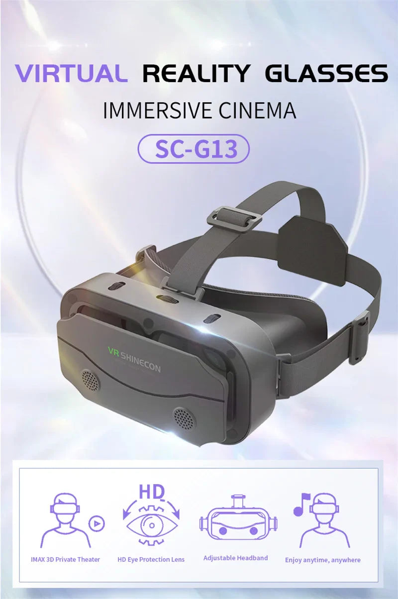 G13 IMAX Giant Screen VR Glasses — 3D Virtual Reality Helmet for 4.7–7" Phones, Game Controller Compatible