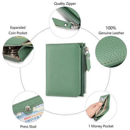 Women’s Genuine Leather Slim Wallet — RFID Blocking Bi-Fold with Card Holder & Coin Pocket