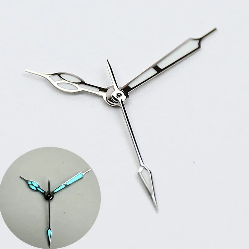 High-Quality Vintage Watch Hands - Polished BGW9 & C3 Luminescent Blue/Green Pointer for Seiko NH35/NH36 Movement Conversion