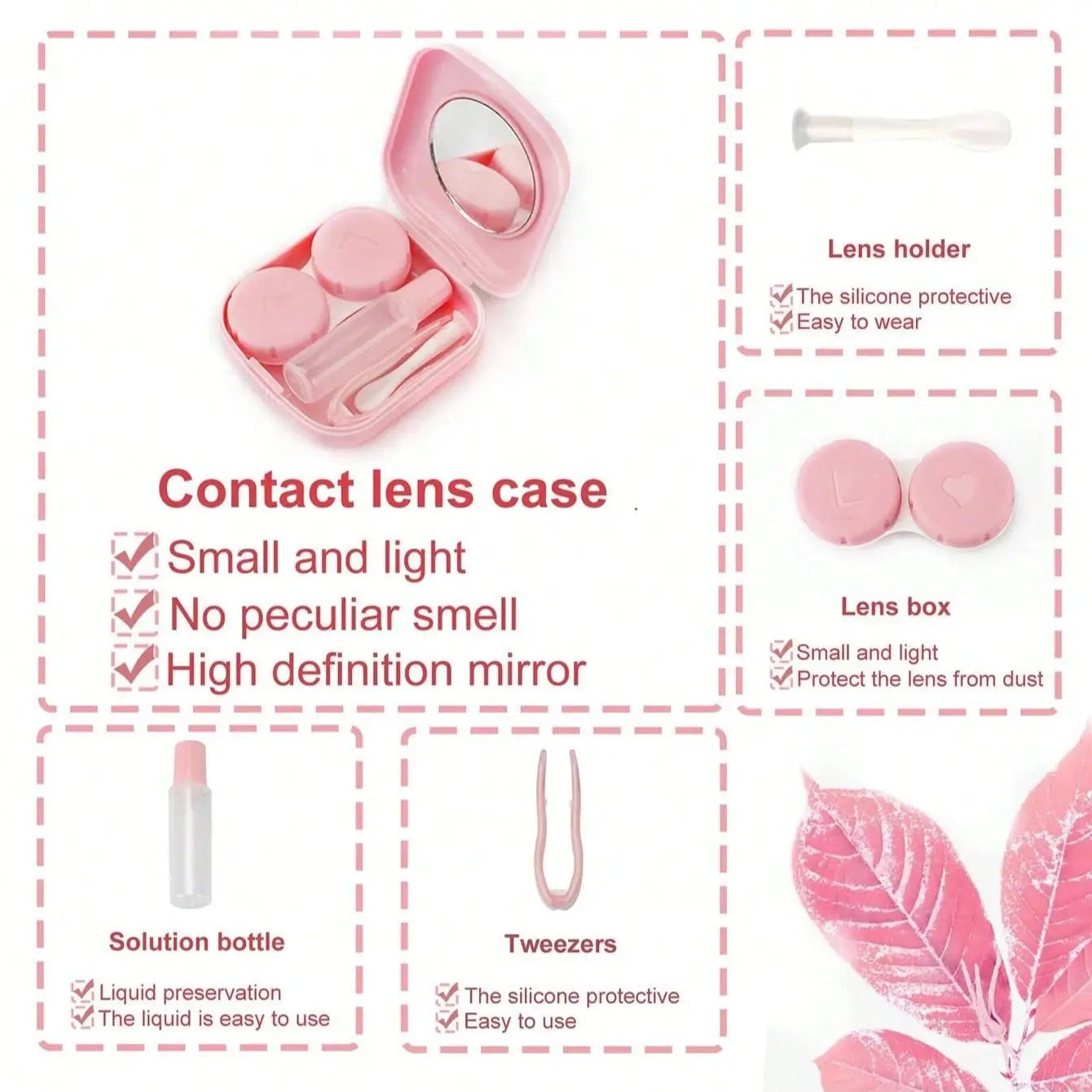 Mini Portable Contact Lens Case Kit – Solid Color Storage Box with Tweezer & Suction Stick Travel Holder