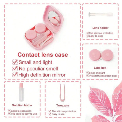 Mini Portable Contact Lens Case Kit – Solid Color Storage Box with Tweezer & Suction Stick Travel Holder