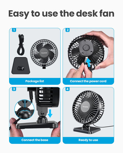 GAIATOP Mini USB Desktop Fan – Portable Quiet Cooling Fan with 3-Speed Adjustment for Home and Office Use