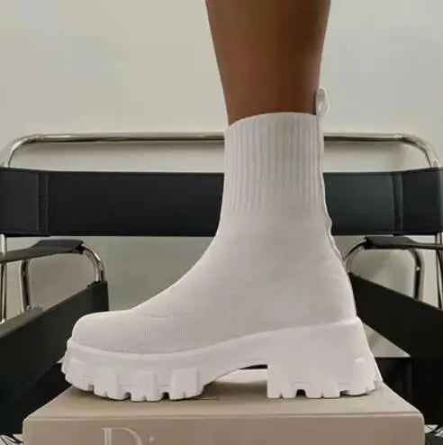 Women’s Plus Size Knitted Ankle Boots - Thick Sole Casual Couple Shoes