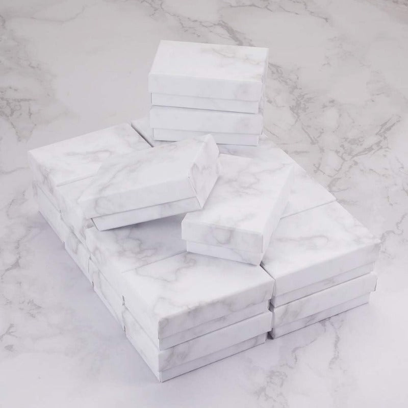 20-Pack Rectangle Kraft Jewelry Boxes — 1.96x3.11x1.06" Marble White Cardboard Gift Boxes for Valentine’s Day