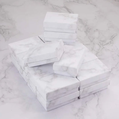 20-Pack Rectangle Kraft Jewelry Boxes — 1.96x3.11x1.06" Marble White Cardboard Gift Boxes for Valentine’s Day