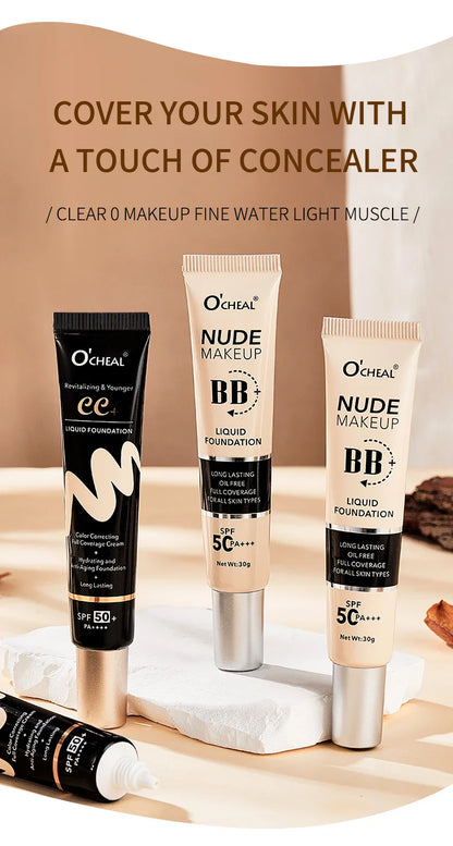 Ocheal 30g BB/CC Sunscreen Cream SPF 50/PA+++ – Anti-Aging, Long-Lasting Full Coverage Facial Foundation