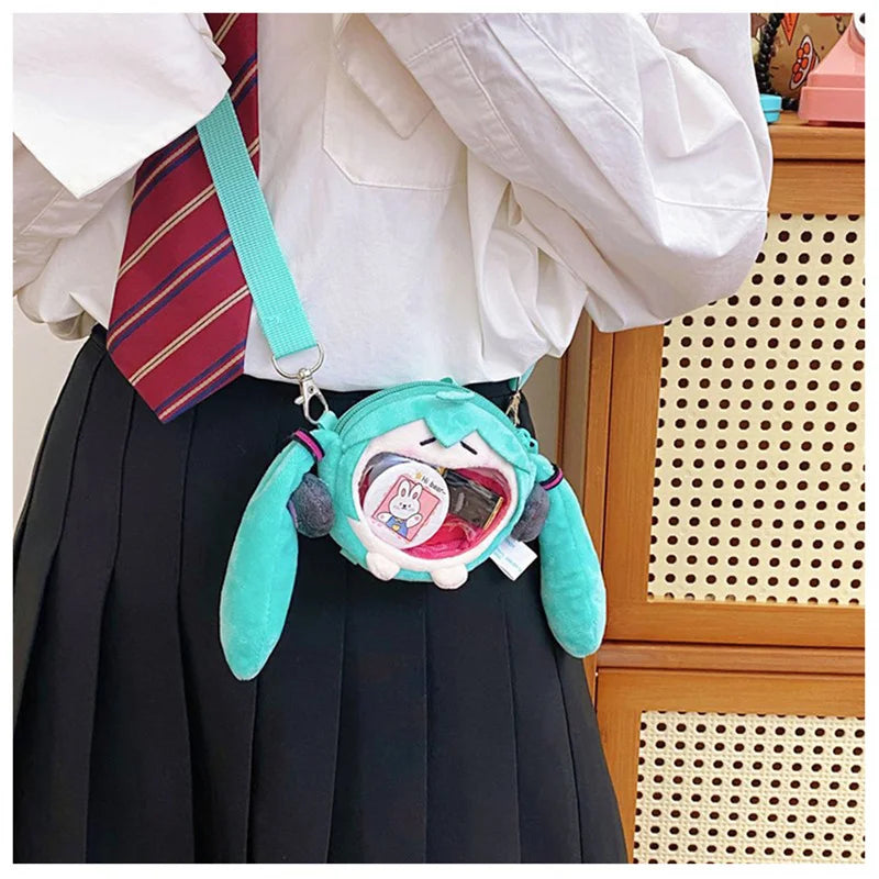 Hatsune Miku Coin Purse Shoulder Bag – Kawaii 14cm Plush Headphone Bag, Cartoon Crossbody Keychain Pendant, Perfect Girl Gift