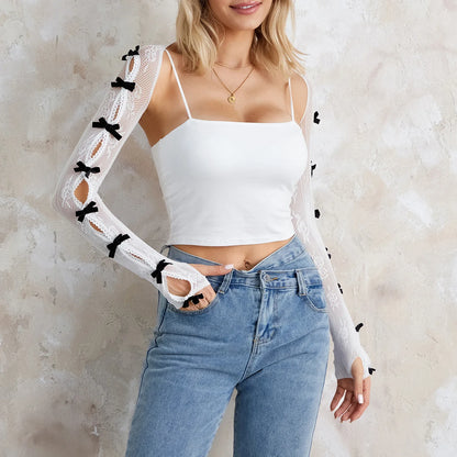 Women’s Lace Shrug Bolero Cardigan – Open Front Fishnet Cropped Shawl Arm Sleeves with Finger Holes Costume Accessories