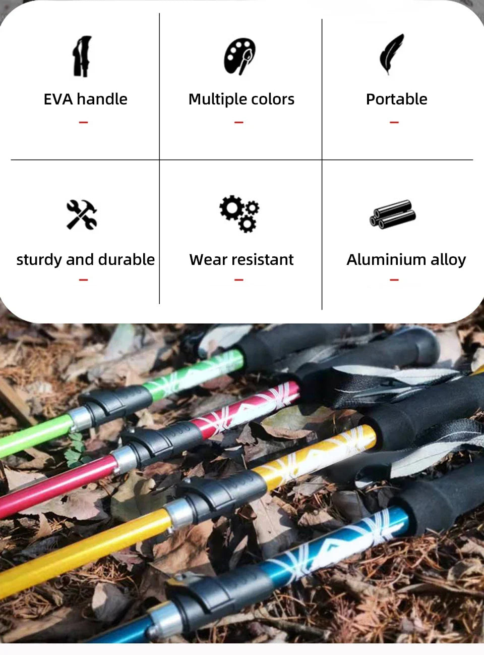 5-Section Foldable Trekking Pole – Portable Hiking Stick for Nordic, Elderly & Camping, Telescopic & Easy to Carry