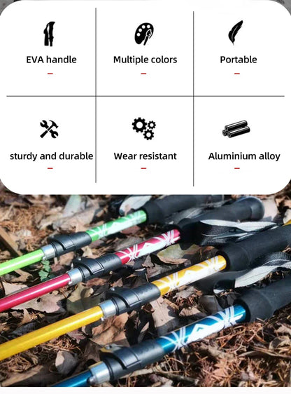 5-Section Foldable Trekking Pole – Portable Hiking Stick for Nordic, Elderly & Camping, Telescopic & Easy to Carry