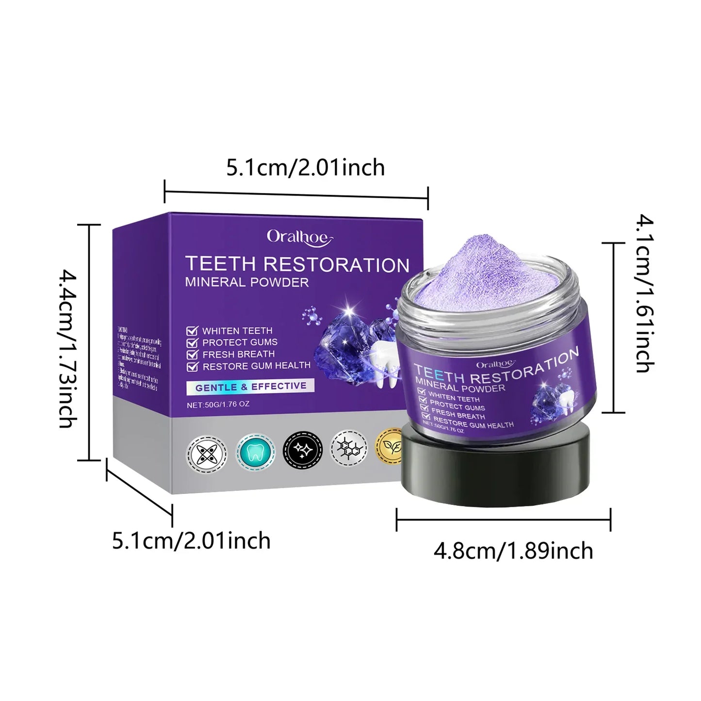 Purple Teeth Whitening Mineral Powder – Teeth Restoration, Stain Removal & Fresh Breath Oral Cleanser