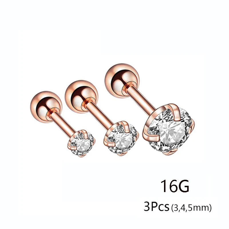 20G Titanium Stud Earrings – Hypoallergenic Tiny Cubic Zirconia Screw Back Cartilage & Tragus Piercing Jewelry