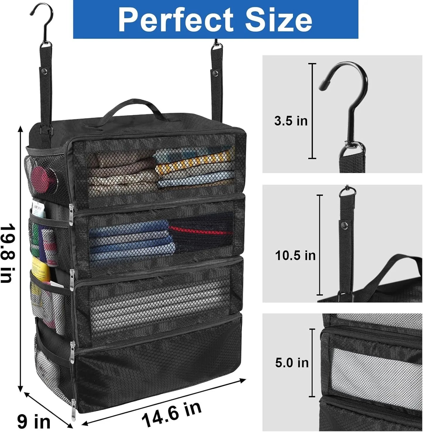High-Capacity Travel Suitcase Organizer – Hanging Shelve & Packing Cube Collapsible Storage Bags