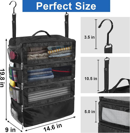 High-Capacity Travel Suitcase Organizer – Hanging Shelve & Packing Cube Collapsible Storage Bags