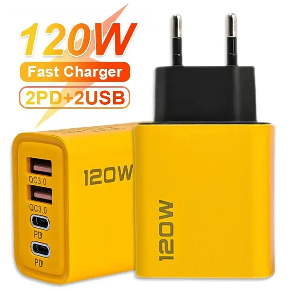 120W 4-Port USB Type-C Fast Charger – Quick Charge Adapter for iPhone, Samsung, Xiaomi