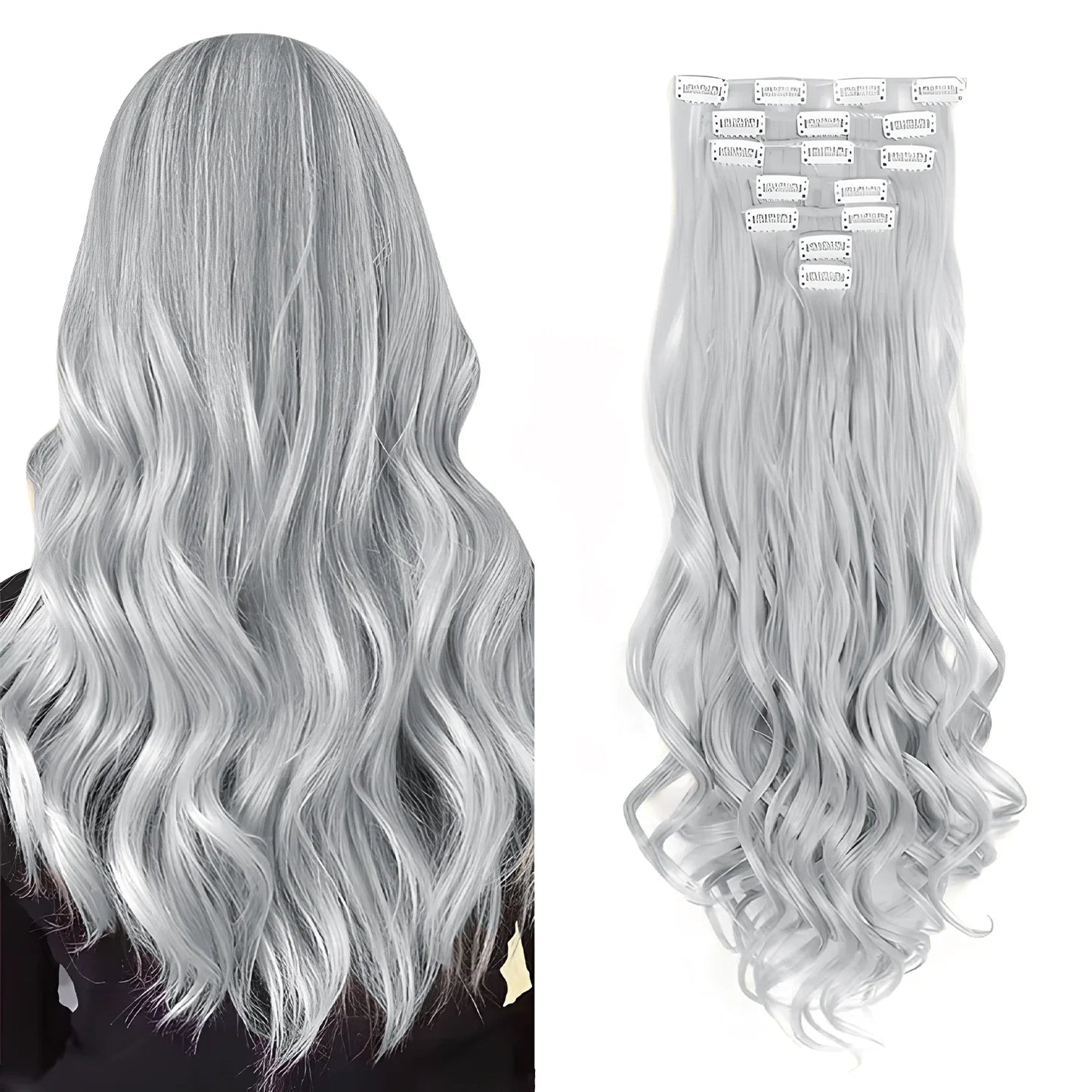 Clip-In Hair Extensions, 7-Piece Full Head 22-Inch Long Curly Wavy Synthetic Hair Extensions for Women and Girls