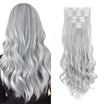 Clip-In Hair Extensions, 7-Piece Full Head 22-Inch Long Curly Wavy Synthetic Hair Extensions for Women and Girls