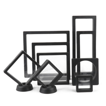 Black 3D Floating Display Case – Free-Standing Jewelry Storage for Rings, Earrings, Necklaces