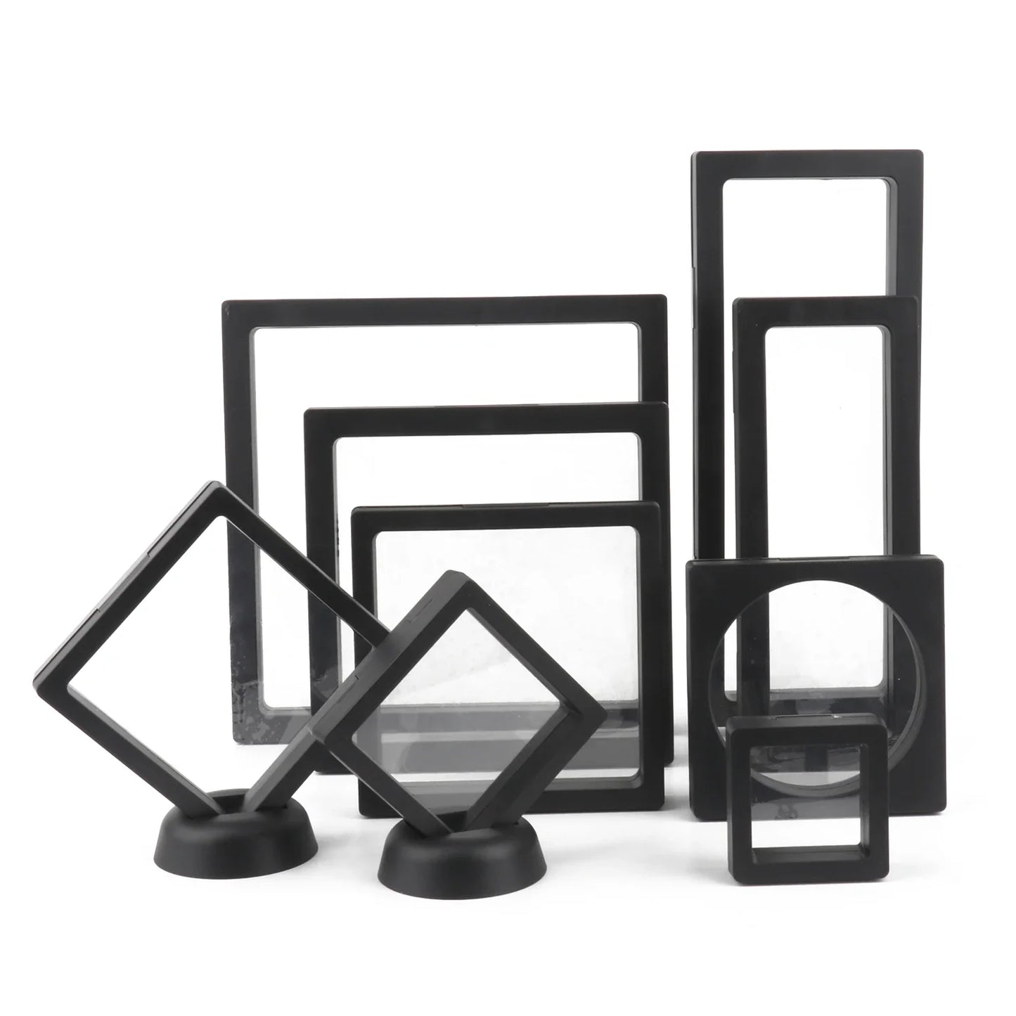 Black 3D Floating Display Case Frame – Free-Stand Suspension Membrane Jewelry Storage Box for Rings, Earrings & Necklaces