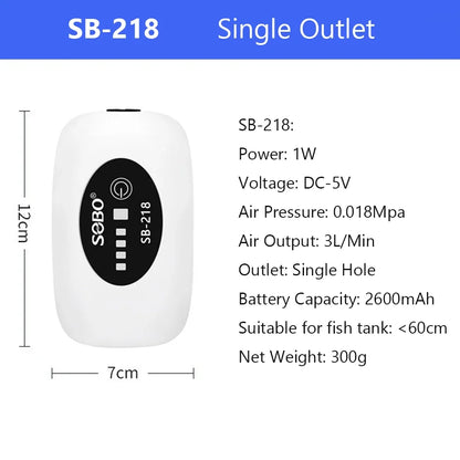 4800mAh USB Aquarium Air Pump - Portable & Ultra Silent Fish Tank Compressor for Indoor/Outdoor Use