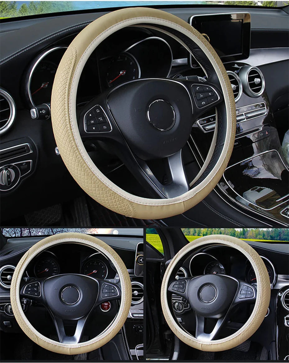 Universal Car Steering Wheel Cover - Microfiber Leather, Anti-Slip & Breathable, Fits 37-39cm Steering Wheels