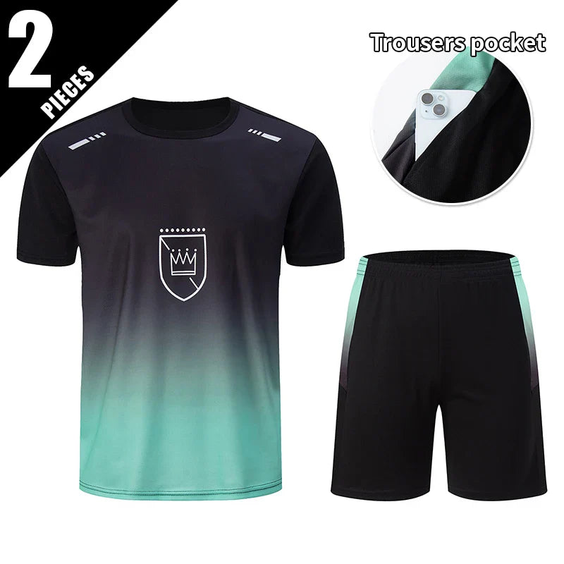 Men’s 2-Piece Summer Sports Set – Quick-Dry Breathable Short Sleeve T-Shirt & Pocket Running Shorts