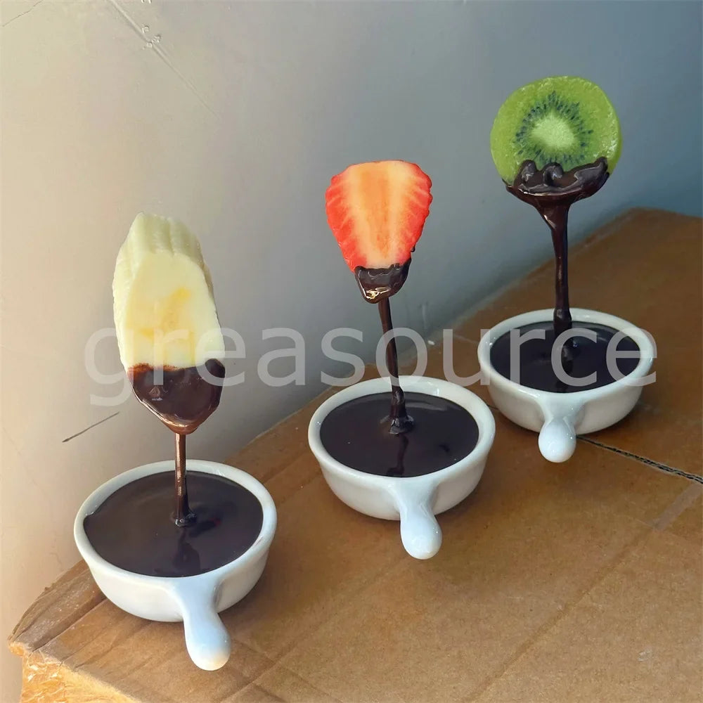 Fake Food Dipping Bowls - Simulated Fruit & Chicken Sauce Models for Photography, Food Display & Advertising Props
