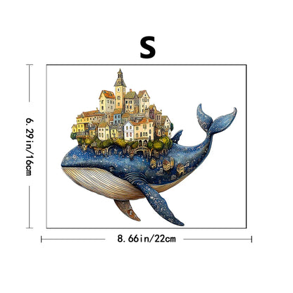 Artisan Whale Castle Wooden Puzzle – Handcrafted Animal Village & Marine Wall Art, Intermediate Family Game