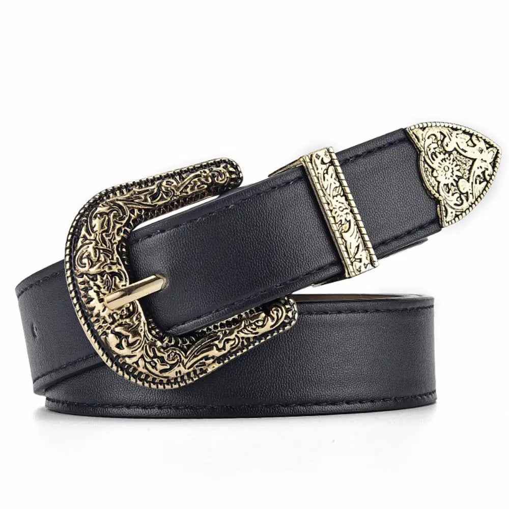 Vintage Carved Needle Buckle Belt — PU Leather Punk Hip Hop Rock Style Unisex Jeans Belt, Y2K Fashion Accessory