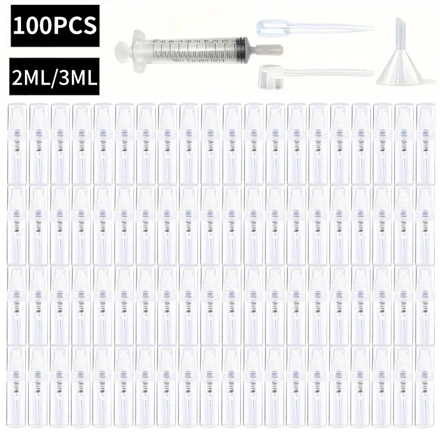 100PCS Mini Spray Bottles 2ml/3ml – BPA-Free Clear Refillable Travel Atomizer for Perfume & Cosmetics Portable Fine Mist Sprayer