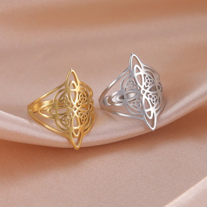 Witch Knot Stainless Steel Ring – Wiccan Celtic Knot Amulet, Good Luck & Protection Jewelry for Men & Women