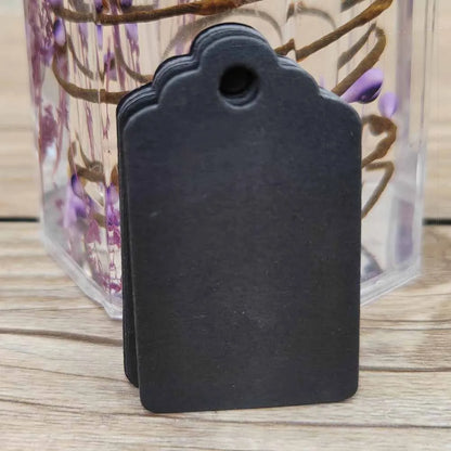 100pcs Black & Kraft Paper Gift Tags – 5×3cm Rectangular Heart Hollow Labels with 100 Hemp Strings for Hand Drawn or DIY Gift Tags