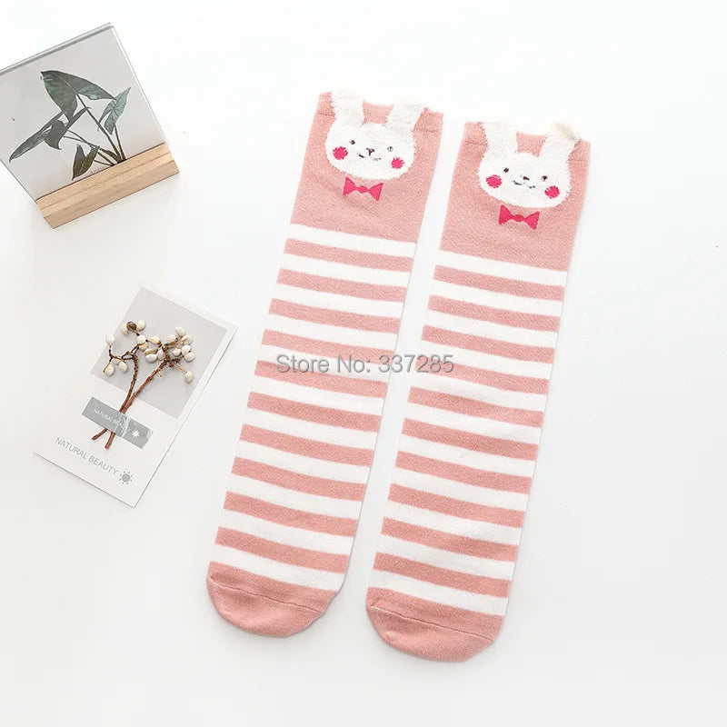 Cute Cartoon Animal Knee-High Socks for Babies & Kids – Warm Cotton Ankle & Over-Knee Socks for Girls