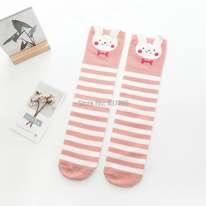 Cute Cartoon Animal Knee-High Socks for Babies & Kids – Warm Cotton Ankle & Over-Knee Socks for Girls