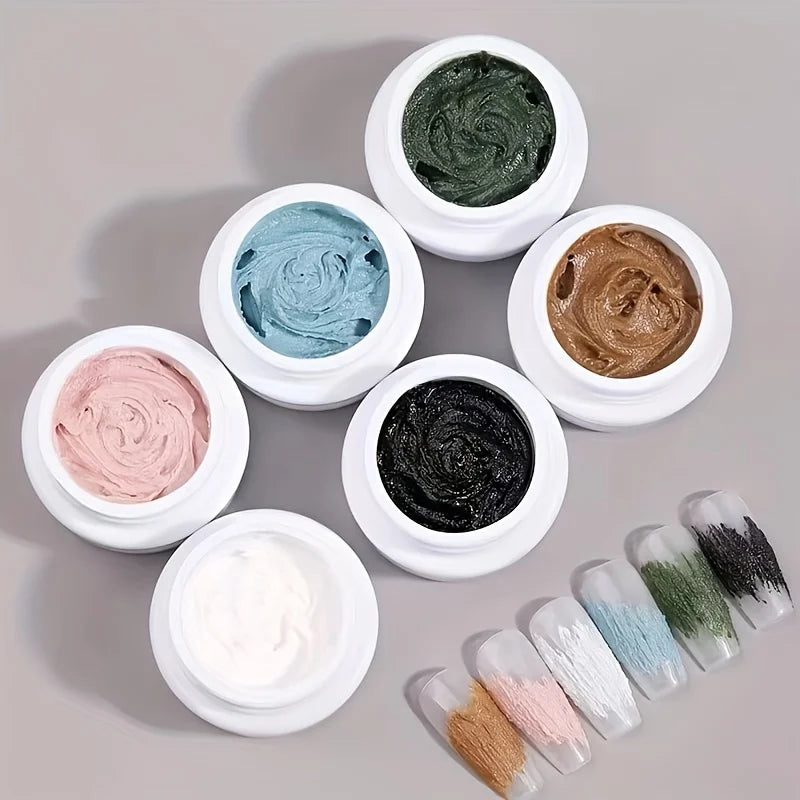 6 Colors 3D Sand Texture Gel Nail Polish Set – No Wipe Top Coat Needed UV Nail Art Lacquer with Plaster Effect Finish