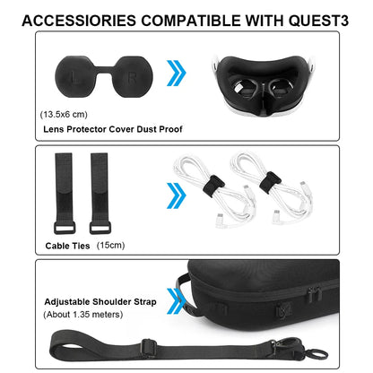 Meta Quest 3 VR Headset Hard EVA Carrying Case with Shoulder Strap – Travel Storage Bag for VR Accessories