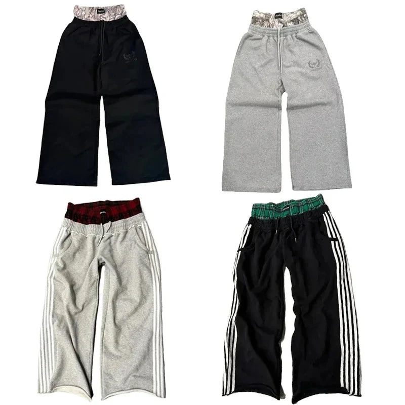 Y2K Retro Embroidered Sweatpants - Unisex Harajuku Goth Wide Leg Baggy Streetwear