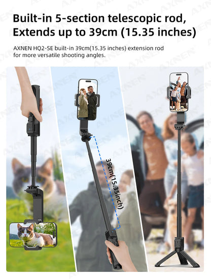 AXNEN HQ2 Series Handheld Mobile Phone Stabilizer – Smartphone Gimbal & GoPro Extension Rod Selfie Stick Tripod
