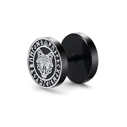Vnox Men's Viking Black Stud Earrings - Vegvisir & Norse Valknut, Cool Punk Stainless Steel Set