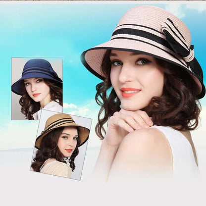 Muchique Women’s Summer Boater Hat – Wide Brim Straw Beach & Travel Hat with Casual Bow