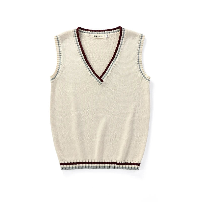 Unisex Sleeveless Sweater Vest – V-Neck Preppy Knitted Jumper for Women & Men, Retro Spring Fashion