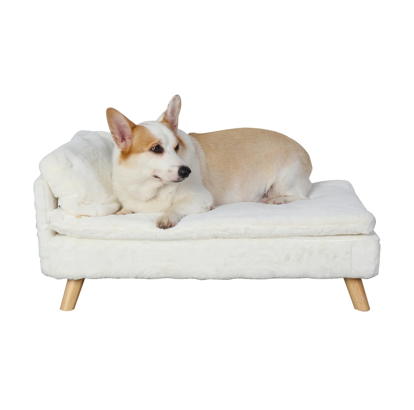 Elevated Pet Bed — Nordic Style Stool Bed with Cozy Waterproof Pad & Wooden Legs for Small Dogs & Kittens