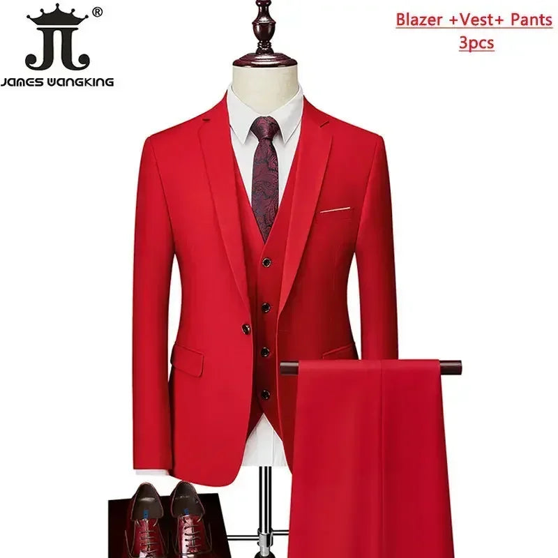 Men's 3 Piece Suit Set - Solid Color Formal Business Jacket Vest Pants Wedding Groom Party Tuxedo Outfit M-6XL