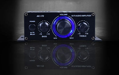 AK170 Mini Digital Power Amplifier – 200Wx2 Stereo Audio Amplifier with Blue Light for Home Theater & Party Music