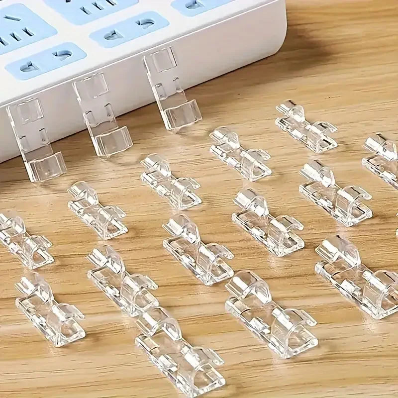 Clear Adhesive Cable Clips - Transparent Wall & Desk Cord Holders for Cable Management