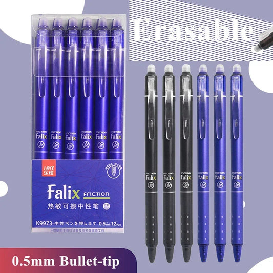 0.5mm Retractable Erasable Gel Pens Set – Black & Blue Ink with Refills, Built-in Eraser, Office & Exam Stationery Kit