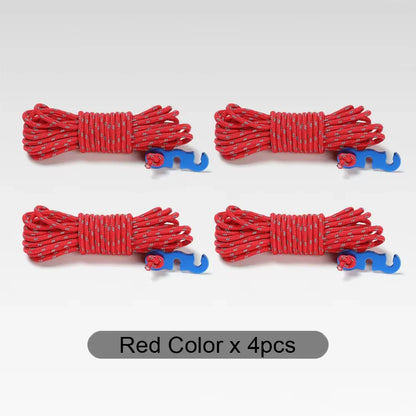 4pcs Outdoor Tent Guy Lines – Reflective Camping Ropes with Aluminum Tensioner & Pouch for Tent, Tarp, Canopy