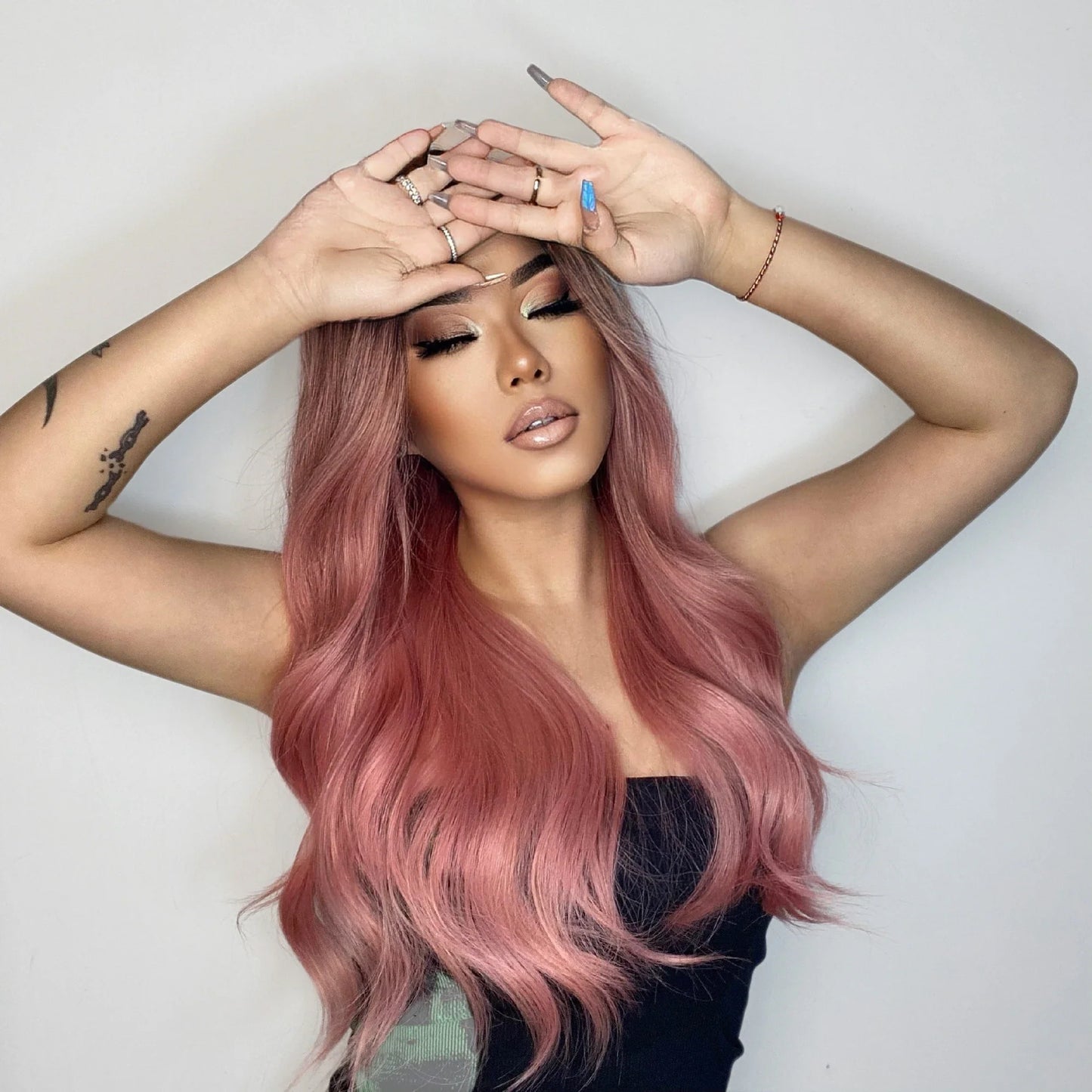 Long Pink Wavy Wig for Women — Middle Part Synthetic Hair, Heat-Resistant, Natural-Looking Cosplay Wig
