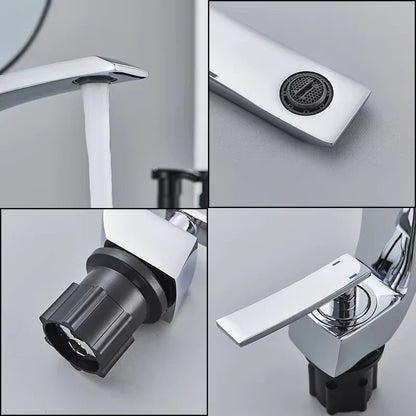 Brass Bathroom Faucet - Single Handle Basin Sink Mixer Tap with Hot & Cold Water, Beautiful Curve Design, Deck Installation