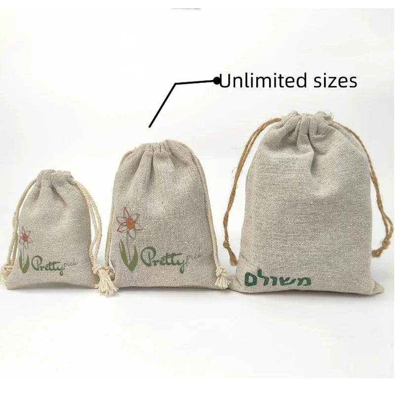 50PCS Natural Linen Gift Bags — 5×7, 7×9, 9×12cm Jute Candy & Jewelry Pouches
